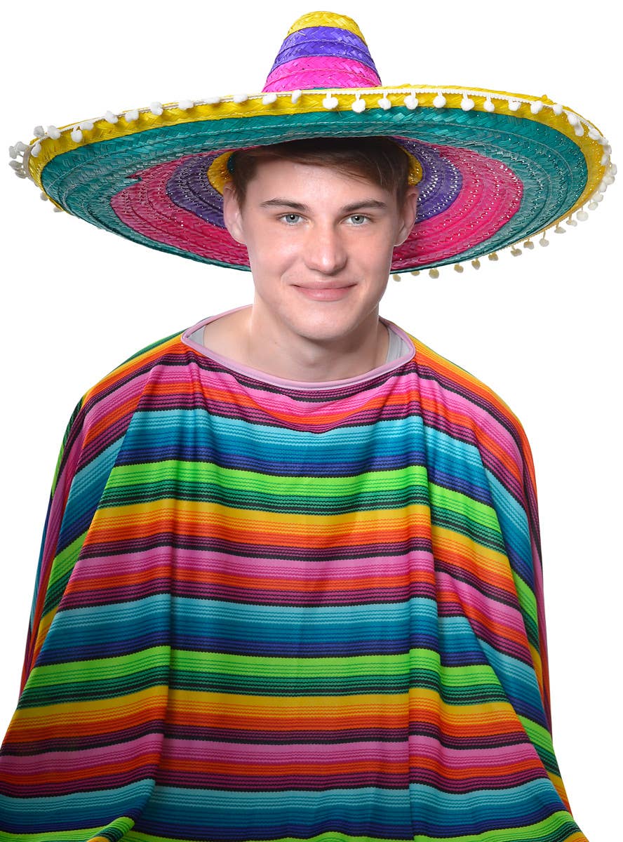 Adult's Large Multi Colour Straw Mexican Sombrero Costume Accessory Hat