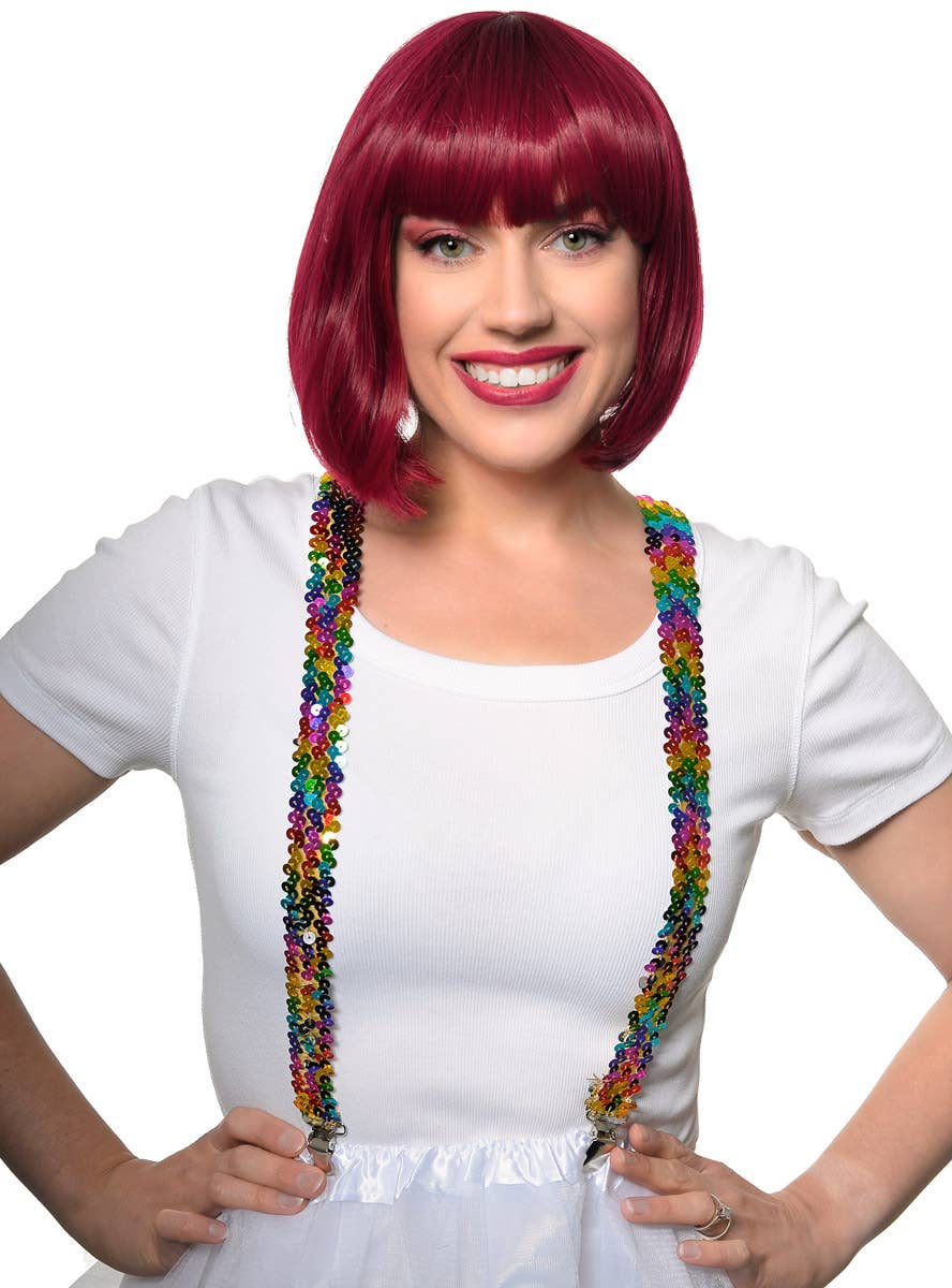Rainbow Sequinned Suspenders Costume Accessory