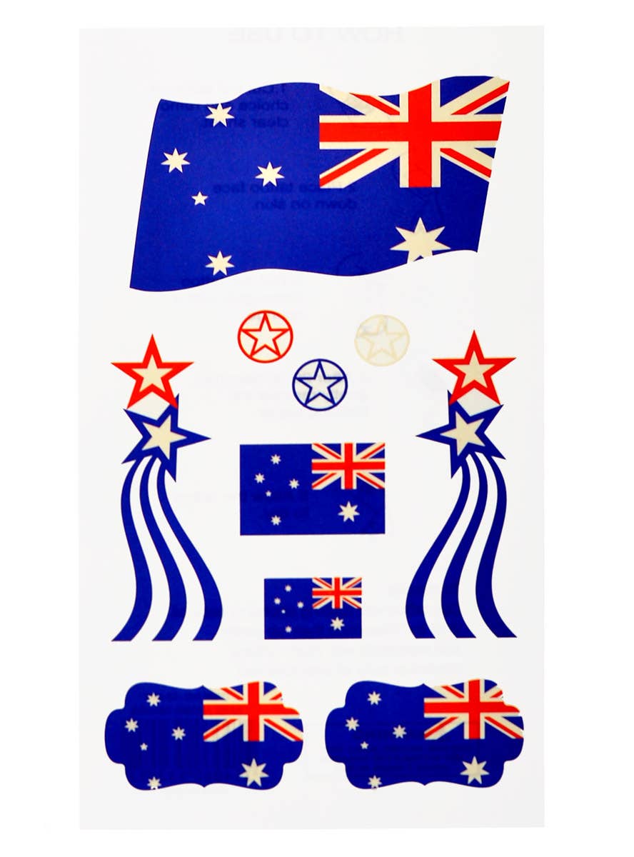 Aussie Flags and Stars Temporary Costume Tattoos - Main Image