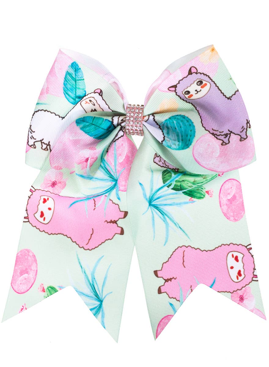Llama Print Green Costume Hair Bow - alternative image