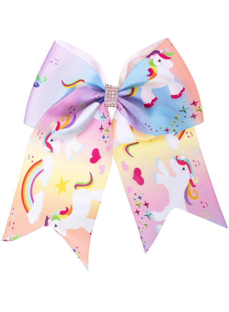 Pastel Rainbow Ombre Unicorns and Rainbows Costume Hair Bow - alternative image