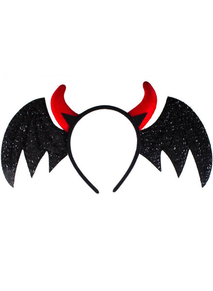 Headband with Black Wings and Light Up Devil Horns
