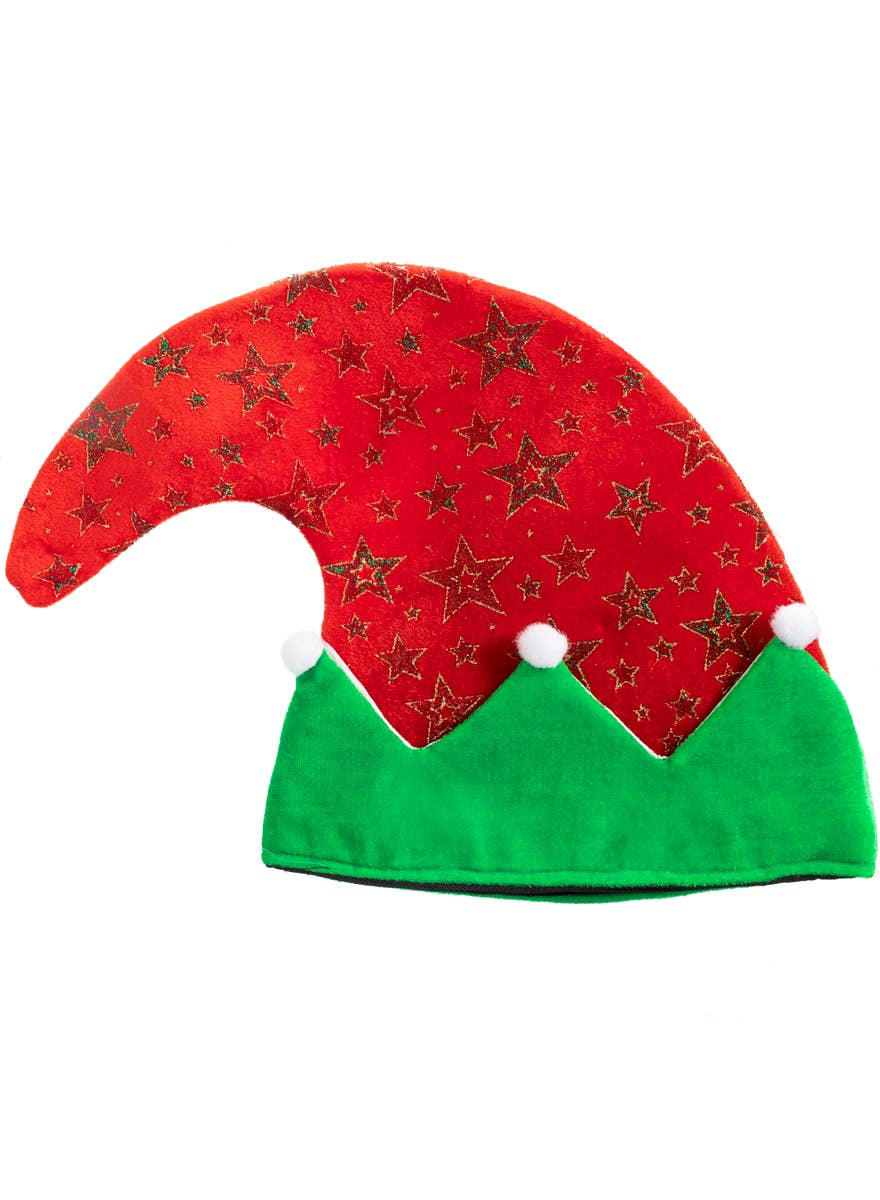 Glittery Red and Green Festive Christmas Elf Costume Hat - ALT Image