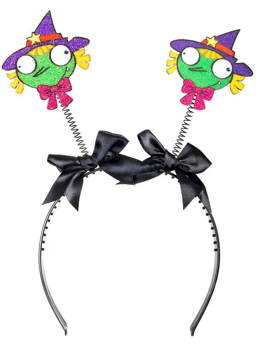 Black Halloween Head Bopper with Glitter Witches and Black Bows - alternative image