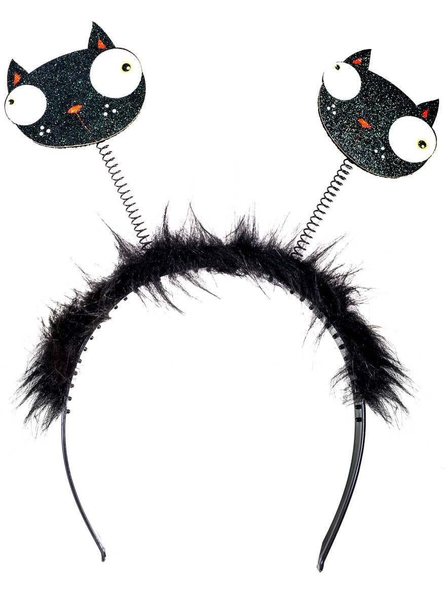 Black Halloween Head Bopper with Black Glitter Carts and Fluffy Feather - alternative image
