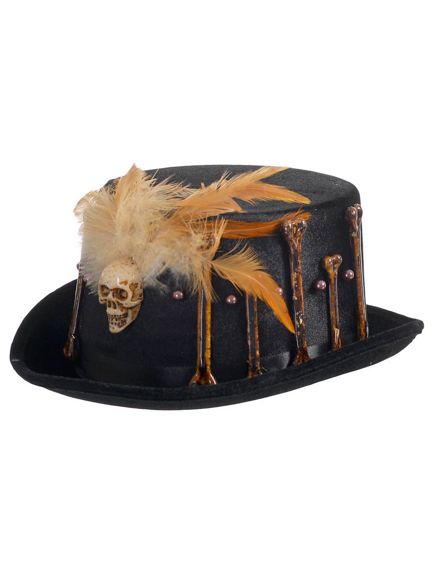 Voodoo Black Top Hat with Skull and Bones