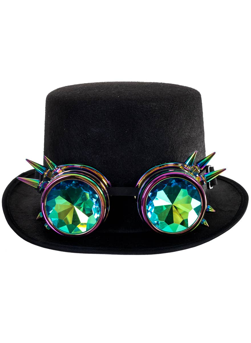 Black Feltex Top Hat with Spiked Holographic Goggles - Alternative Image