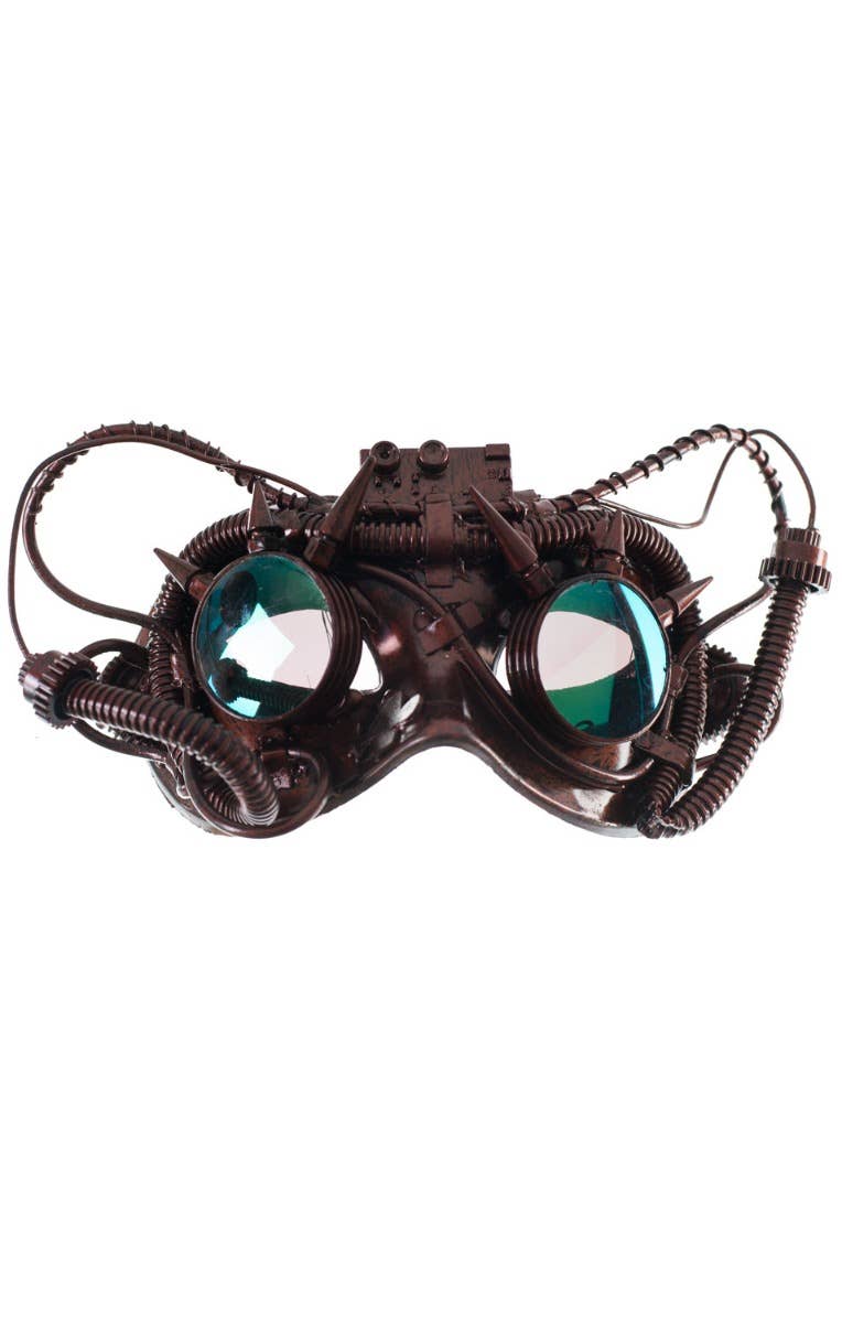 Bronze Antiqued Steampunk Masquerade Mask with Mirrored Goggles Party Mask - Main Image