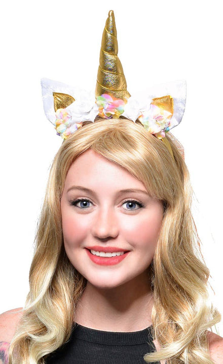 Floral Rainbow Unicorn Costume Accessory Headband With Glitter Rainbow Veil Main Image