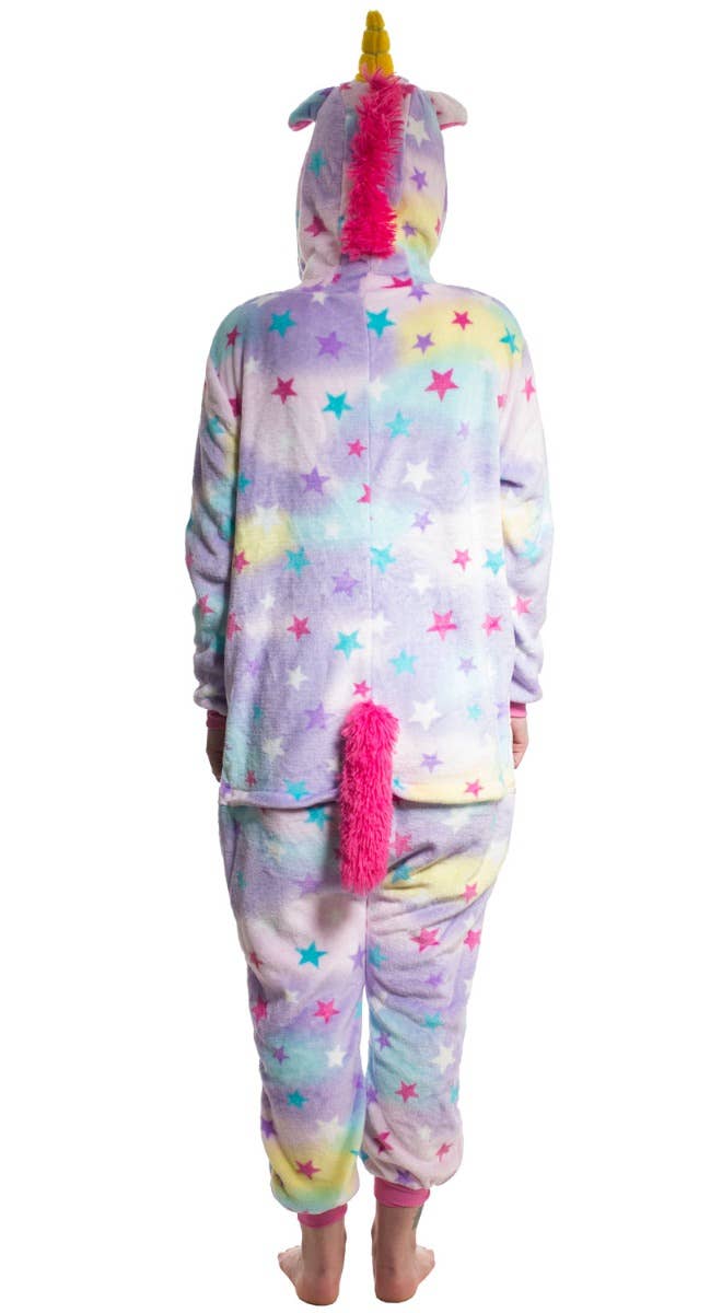 Girl's Enchanted Rainbow Star Unicorn Costume Onesie Jumpsuit Back Image