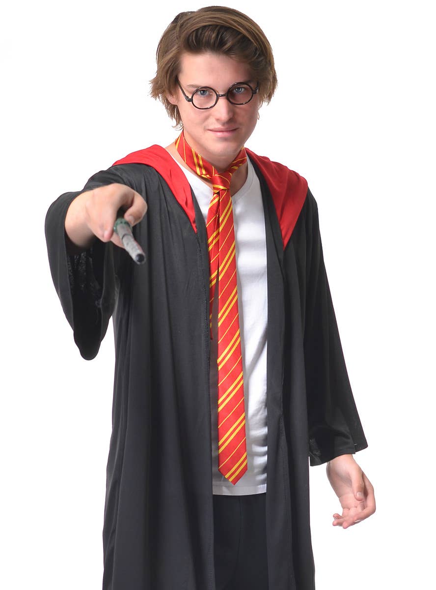 Adults Harry Potter Wizard Robe Tie, Glasses and Wand Costume Set - Close Up Image