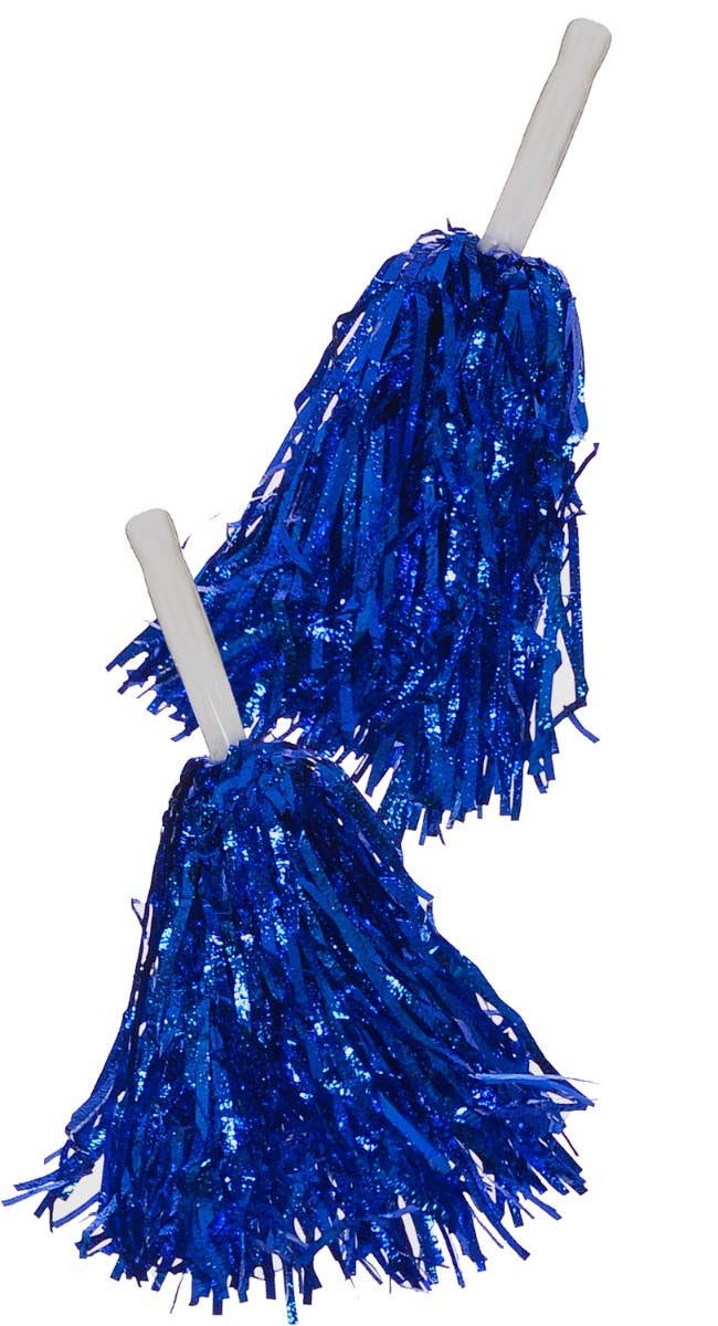Electric Blue Iridescent Metallic Cheer Leader Pom Poms With White Handle Pack Of 2 Alt Image