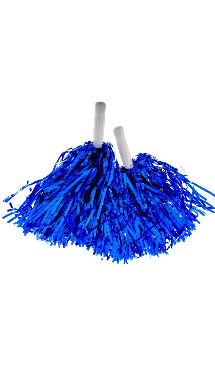 Electric Blue Iridescent Metallic Cheer Leader Pom Poms With White Handle Pack Of 2 Main Image