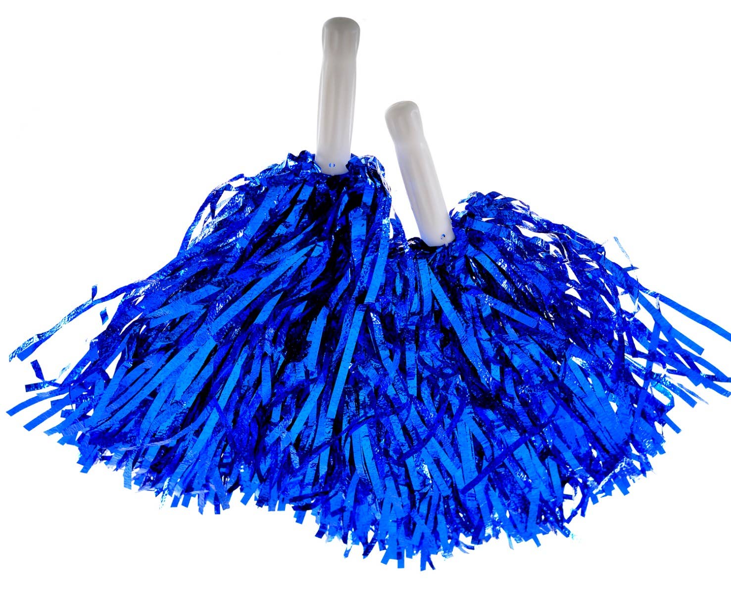 Electric Blue Iridescent Metallic Cheer Leader Pom Poms With White Handle Pack Of 2 Close Up Image