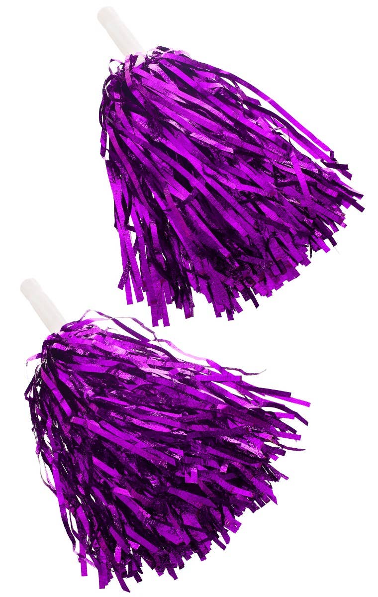 Electric Purple Iridescent Metallic Cheer Leader Pom Poms With White Handle Pack Of 2 Main Image