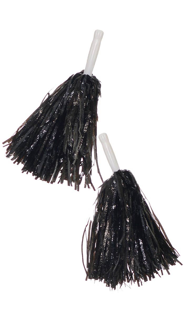 Black Metallic Tinsel Cheerleader Pom Poms Costume Accessory Main Image