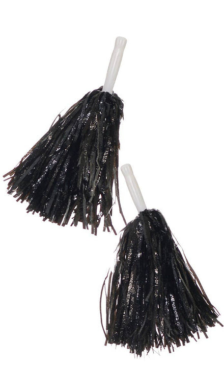 Black Metallic Tinsel Cheerleader Pom Poms Costume Accessory Main Image