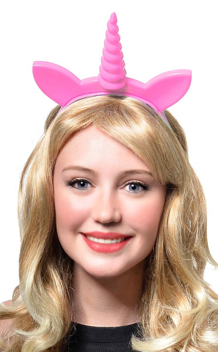Pink Light Up Novelty Unicorn Costume Accessory Headband - Main Image
