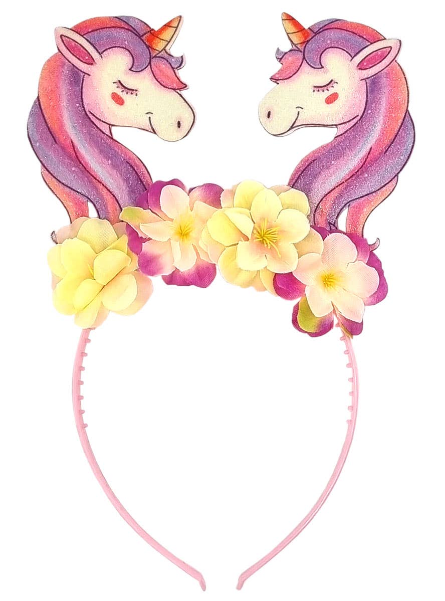 Pink and Cream Colour Glitter Unicorns Costume Headband - alternative image
