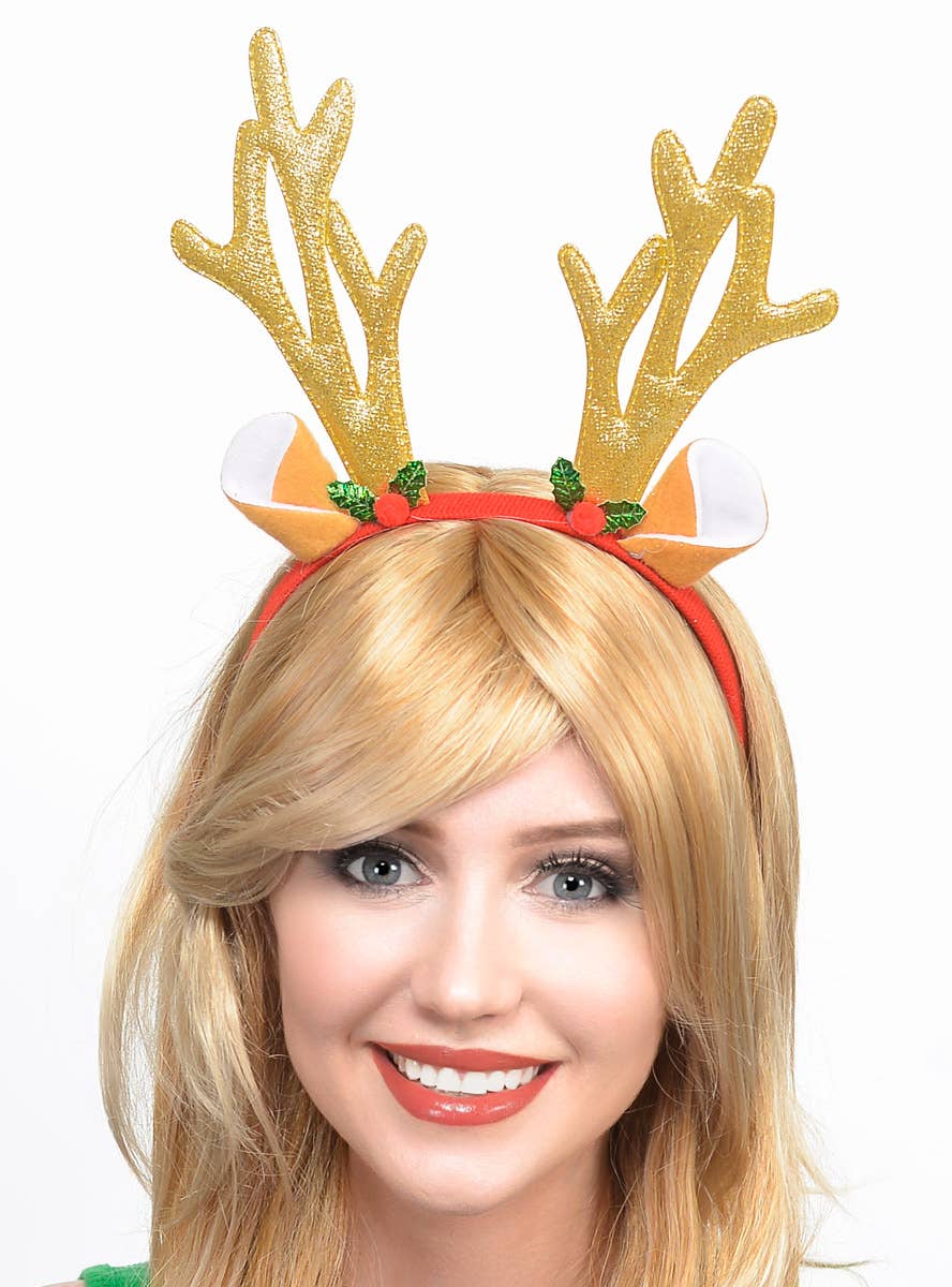 Gold Sparkley Reindeer Antlers Heaband
