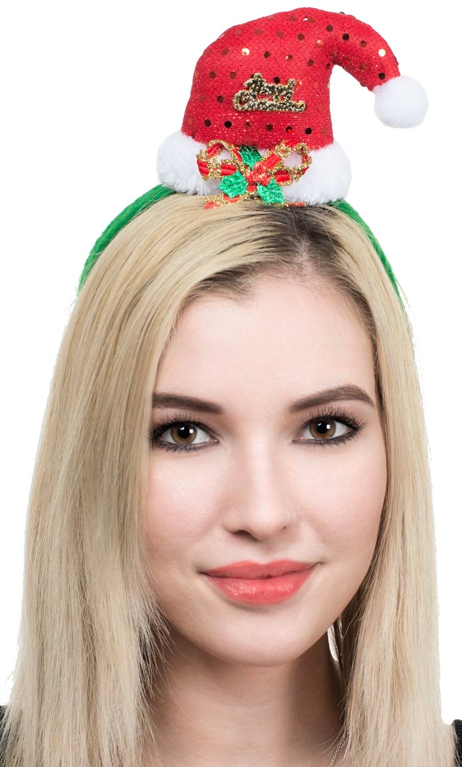 Mini Red Santa Hat on Headband with Sequins Main Image