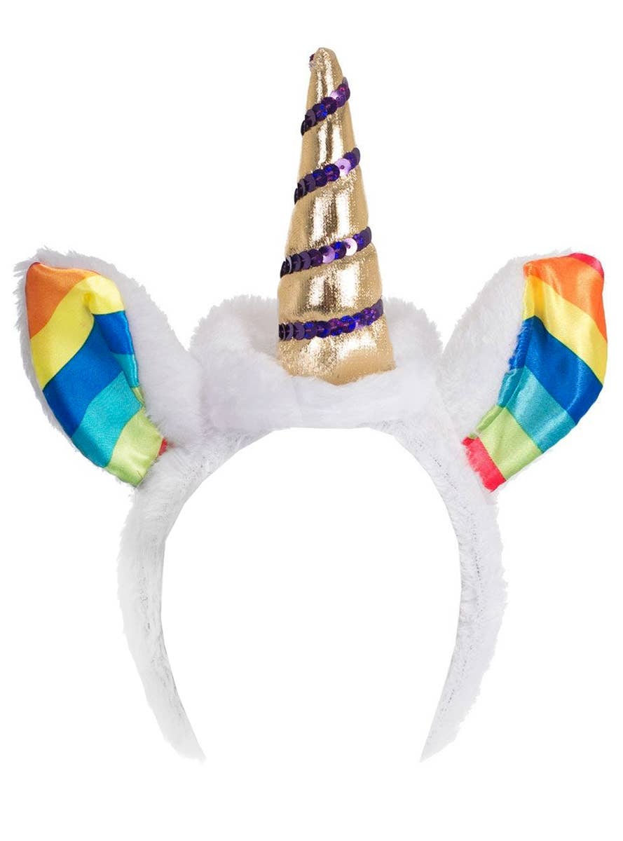 White Plush and Gold Satin Unicorn Headband - alternative image