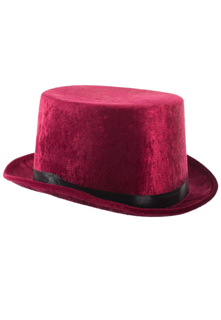 Crushed Velvet Burgundy Maroon Top Hat for Adults Main Image