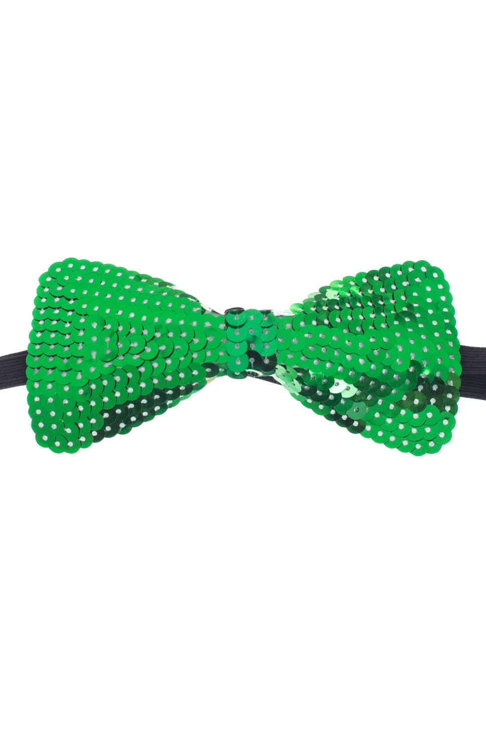 Large Green Stiffened Sequined Bow Tie On Elastic Costume Accessory View 1