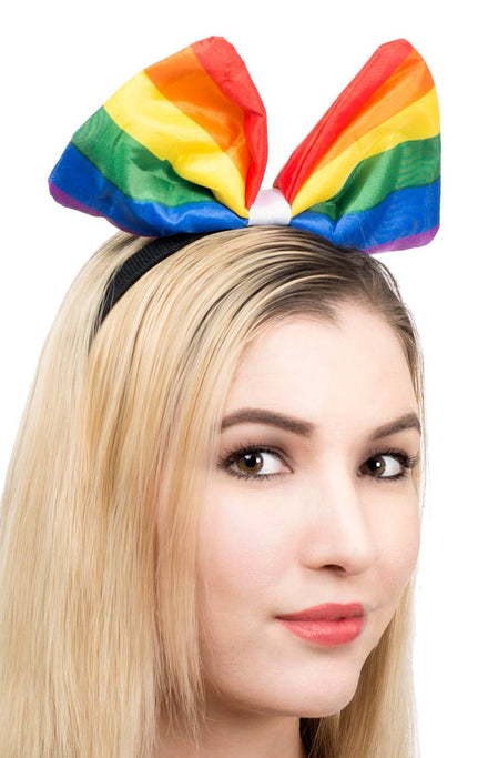 Large Rainbow Bow on Headband Costume Accessory Main Image