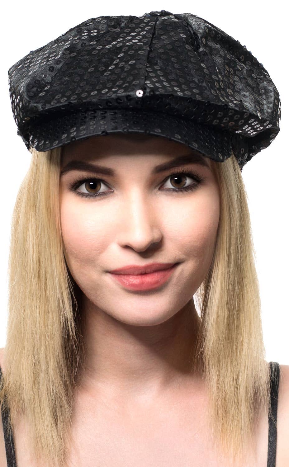 Black Sequined 70's Retro Costume Cap Main Image