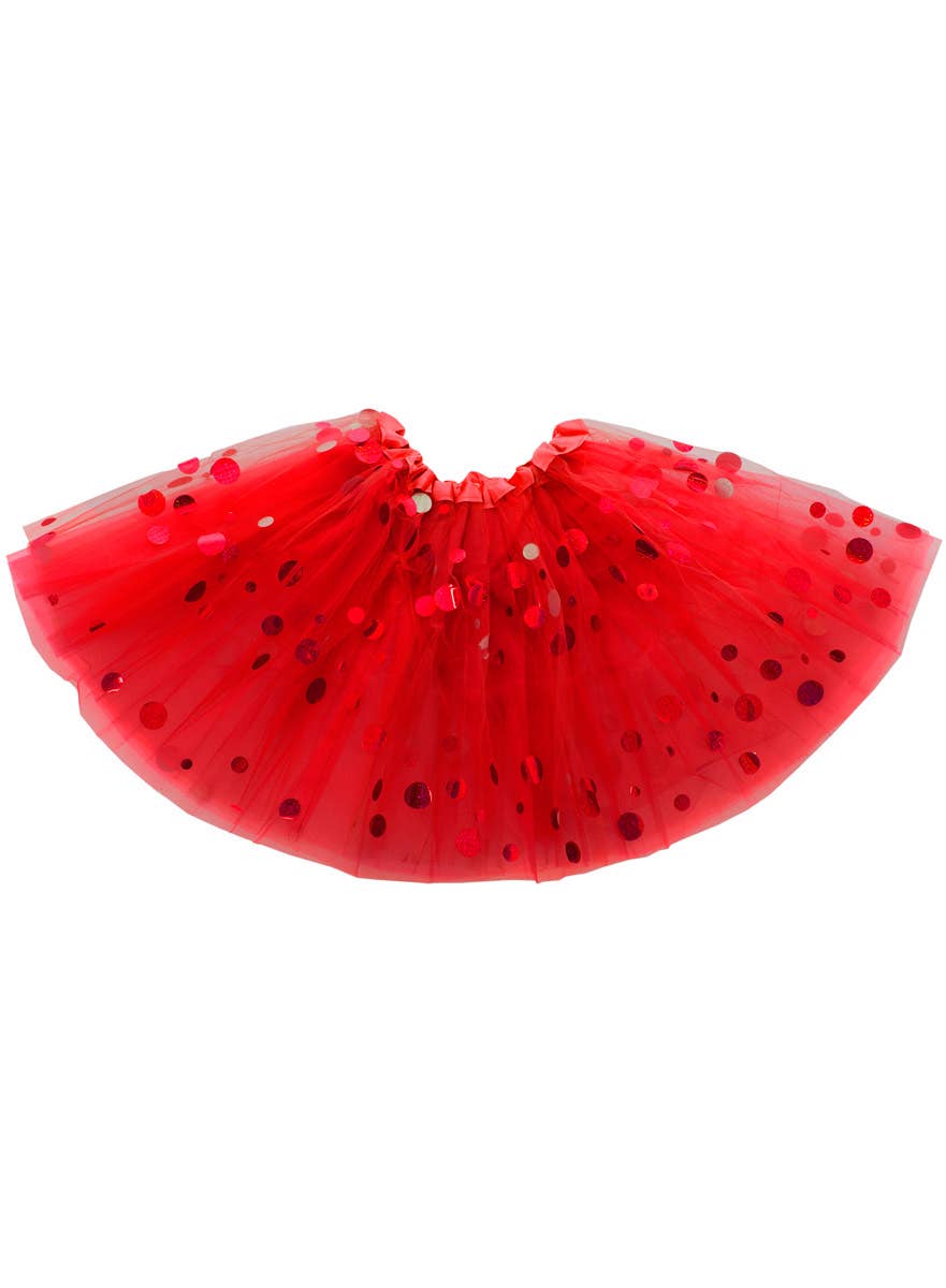 Layered Red Women's Tutu With Holographic Dots Layered Mesh Petticoat