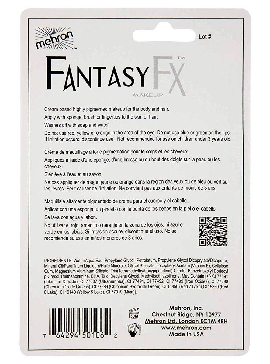 Green Mehron Fantasy FX Cream Costume Makeup - Back Image