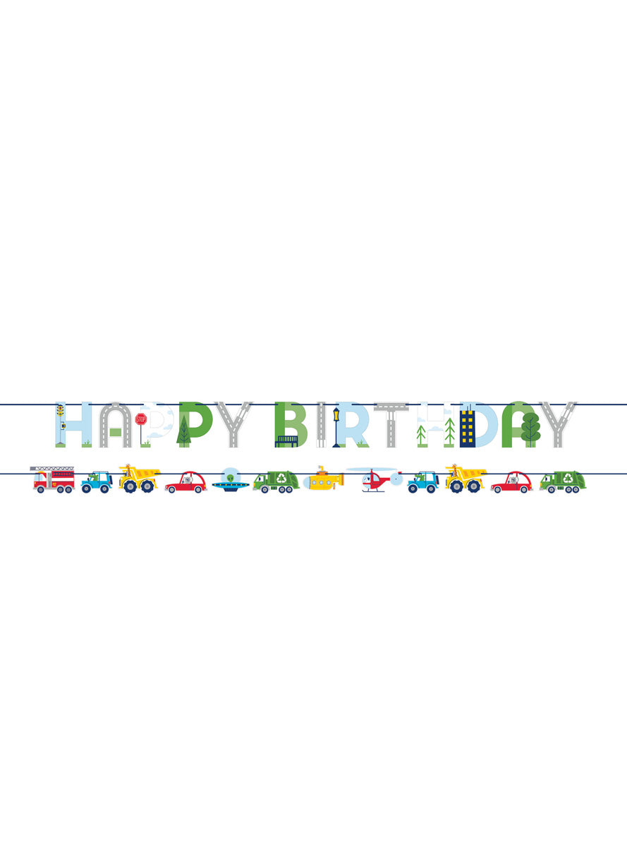 Transport Party Happy Birthday Banner - Main Image