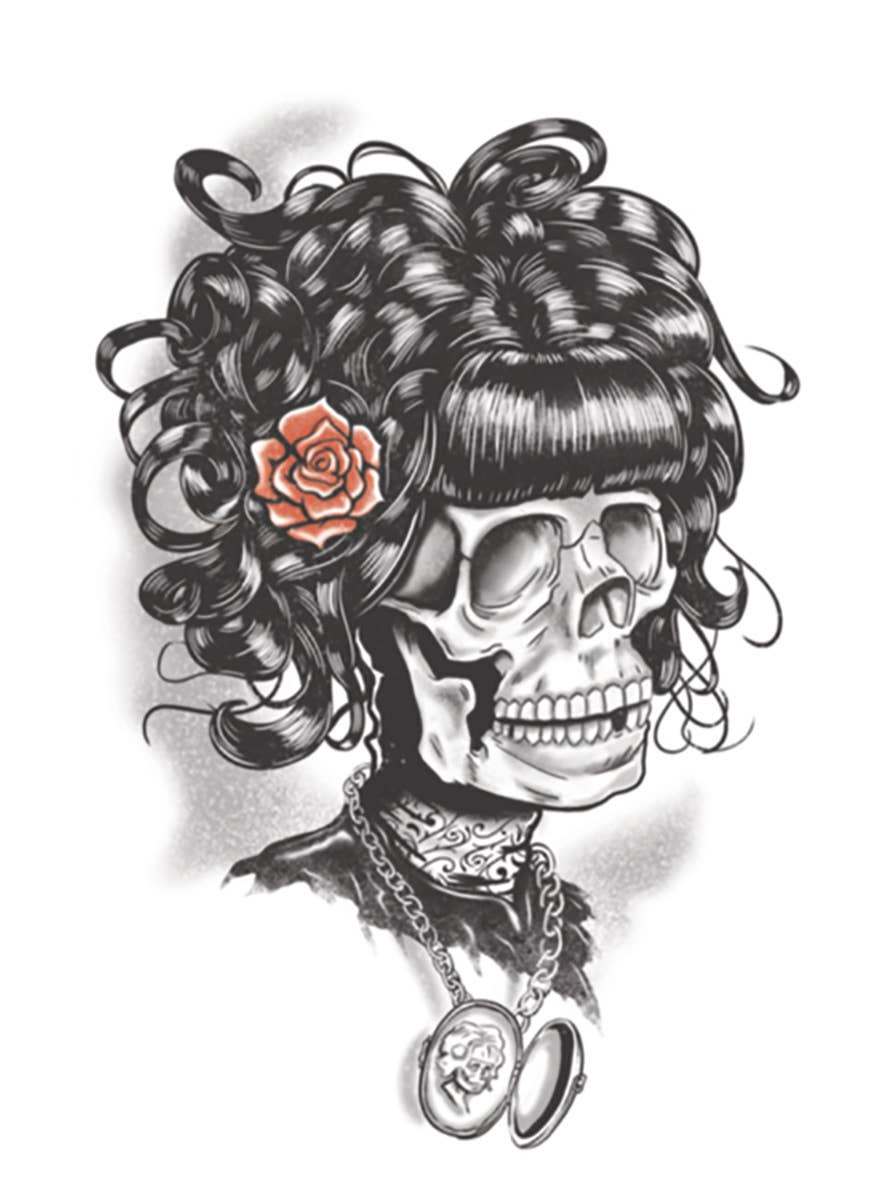 Gothic Doris The Dead skull Temporary Tattoo Halloween Costume Accessory Main Image