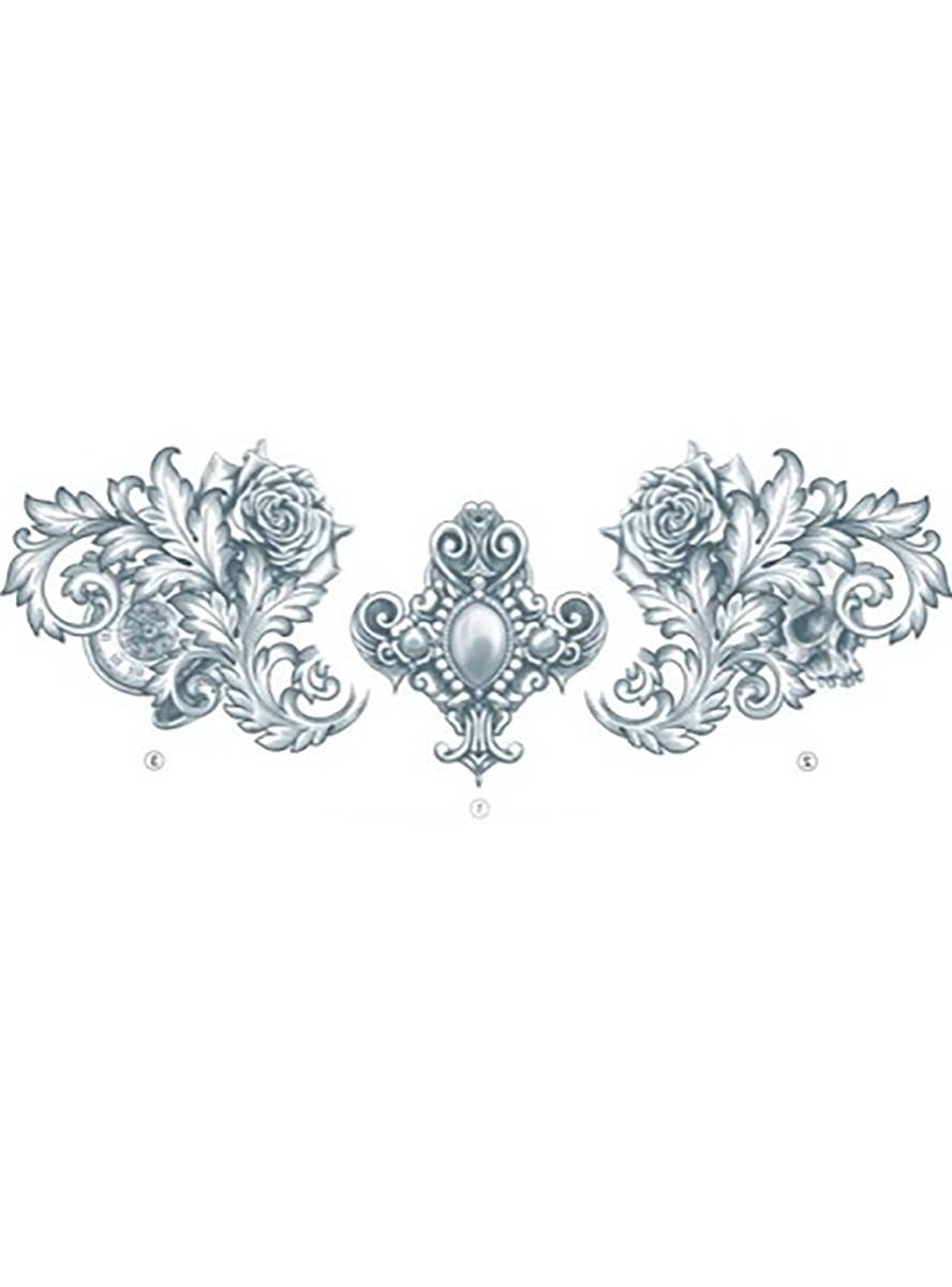 Posh Black and White Large Neck Temporary Costume Tattoo - Alternate Image