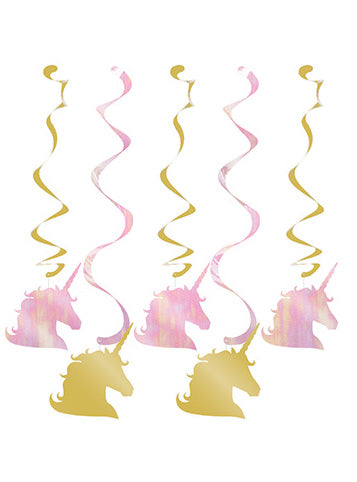 Unicorn Sparkle 5 Pack Pink and Gold 99cm Hanging Spiral Decorations – Main Image