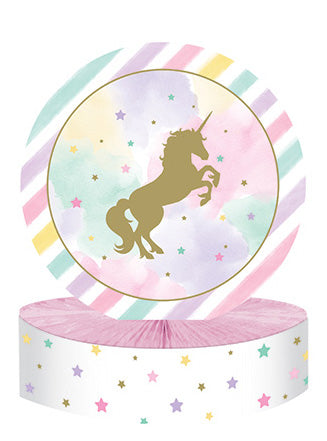 Unicorn Sparkle Pastel Rainbow and Gold 30cm Honeycomb Centrepiece – Main Image