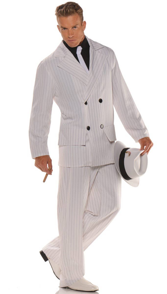 Smooth Criminal Mens Plus Size White Pinstripe 1920s Costume - Main Image