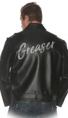 1950s Greaser Black Leather Look Mens Costume Jacket - Back Image