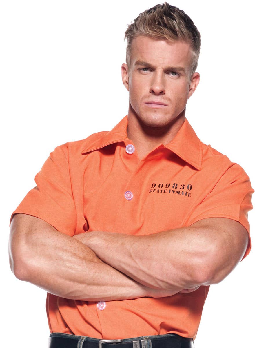 Orange State Inmate Prisoner Plus Size Men's Costume Shirt