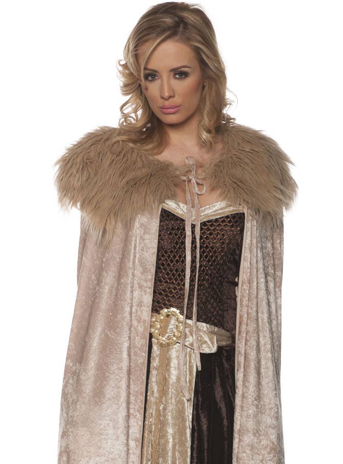 Women's Long Beige Medieval Costume Cape - Close Image