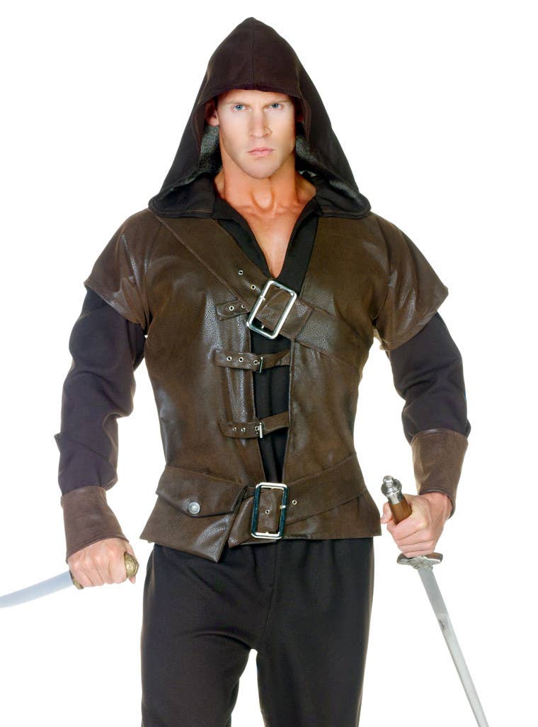 Men's Medieval Assassin Robin Hood Fancy Dress Costume Close