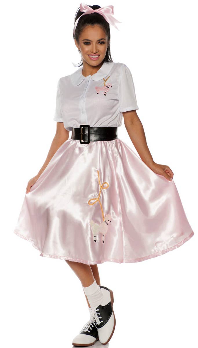 Women's Pink 1950s Sock Hop Fancy Dress Costume - Main Image