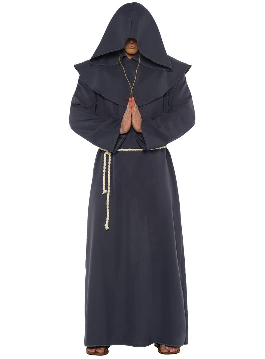 Men's Grey Hooded Robe Fancy Dress Costume - Main Image