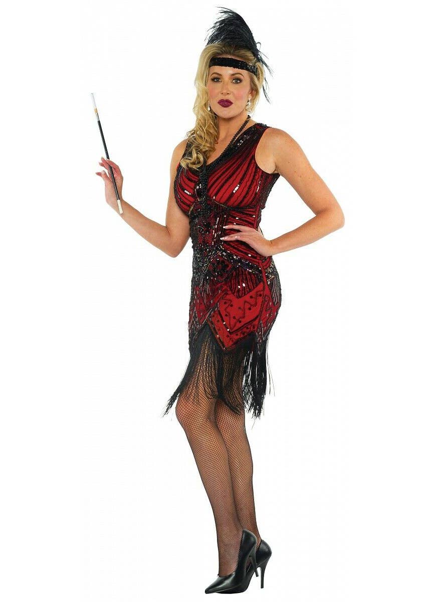 Women's Red and Black Sequin Great Gatsby 20s Flaper Costume Dress - Main Image