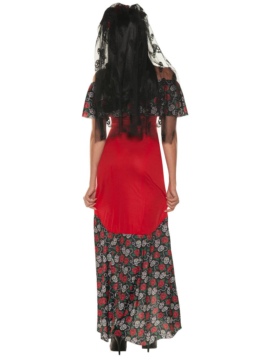 Womens Red and Black Day of the Dead Costume - back Image