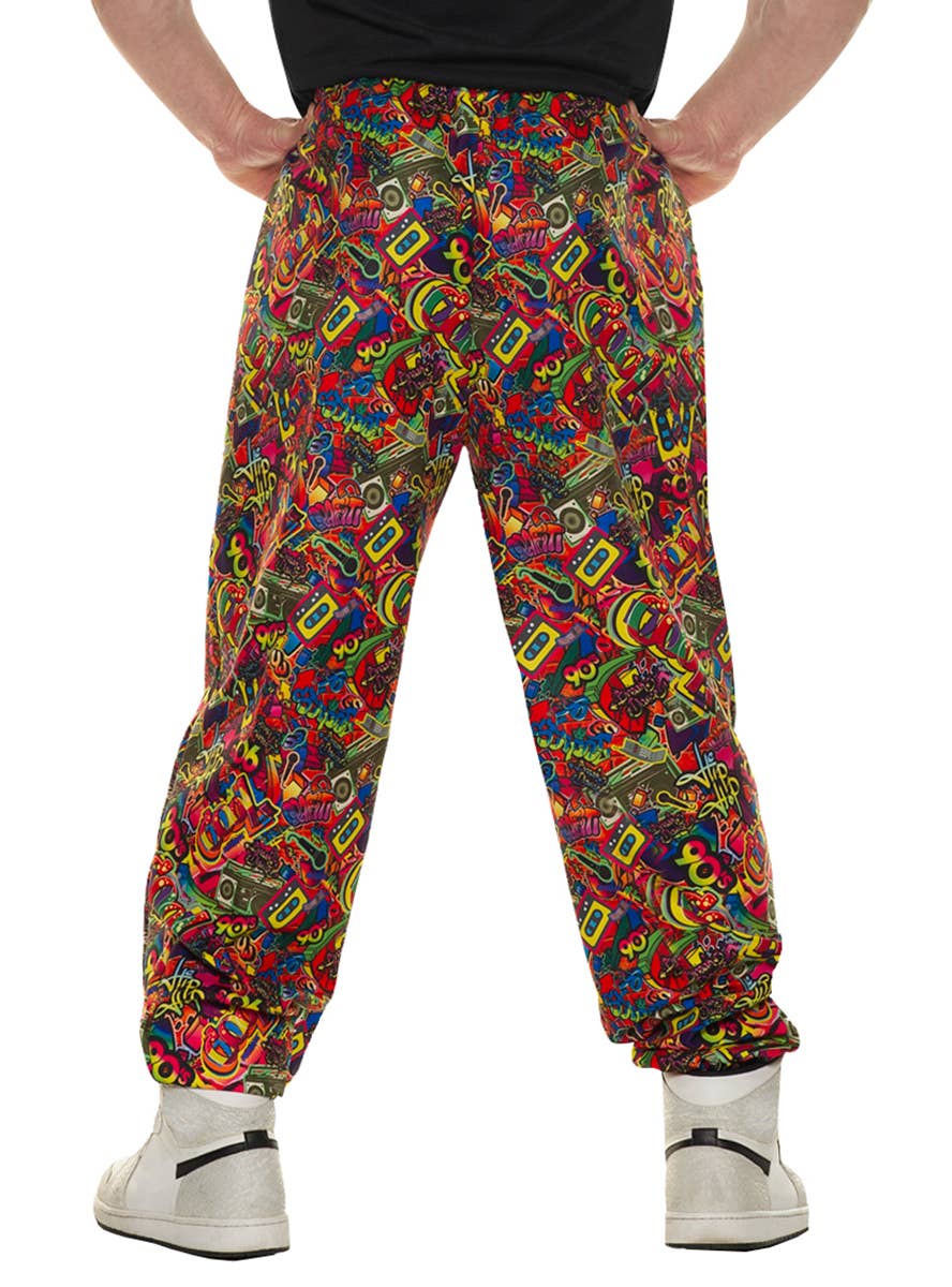 Mens Baggy Colourful 90s Print Costume Pants - Back Image