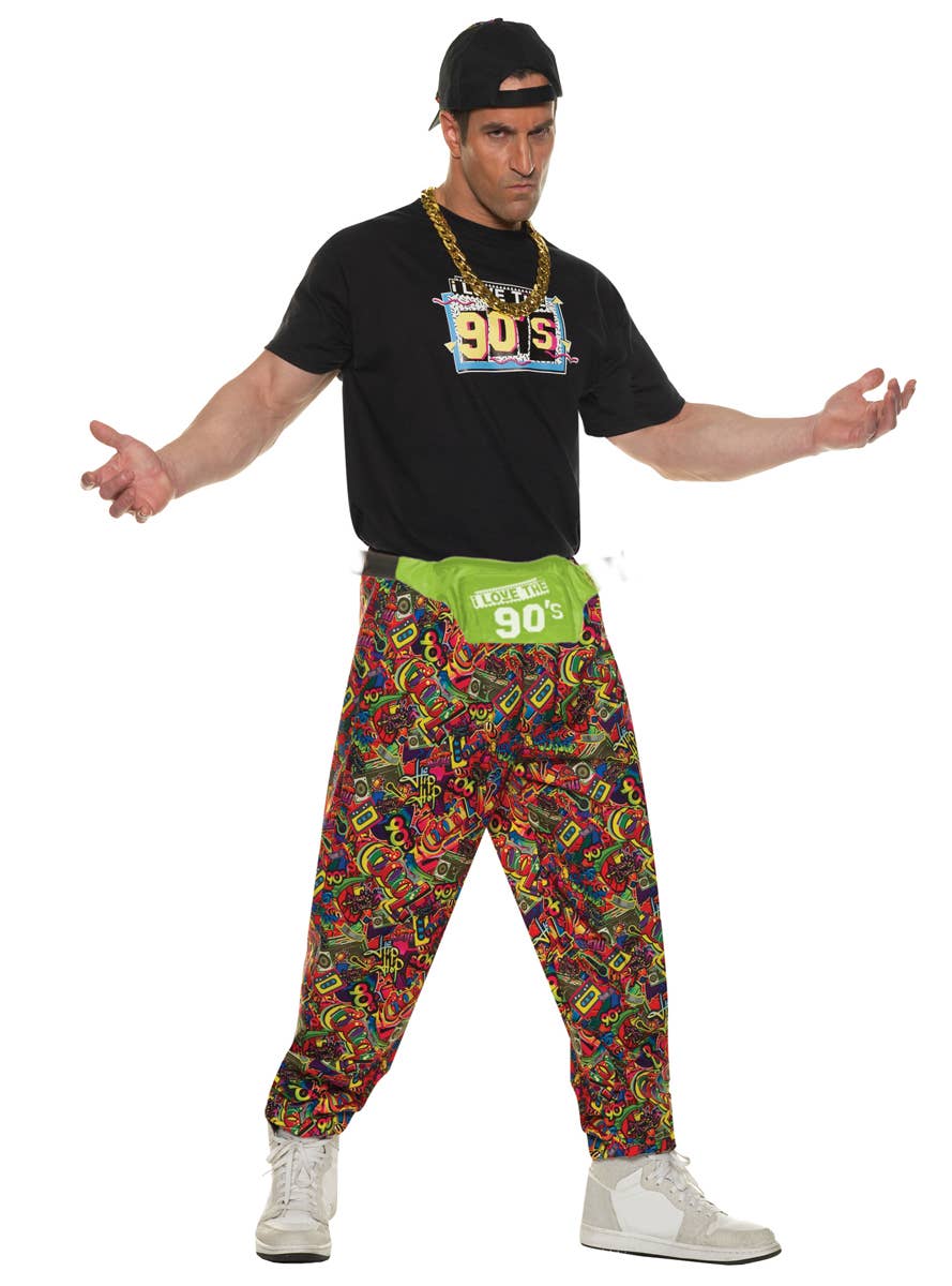 Mens Baggy Colourful 90s Print Costume Pants - Alternate Front Image