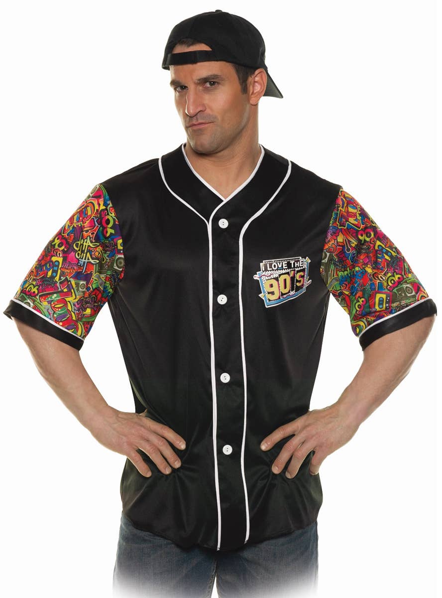 Men's Plus Size Button Down Black I Love The 90s Costume Shirt - Main Image