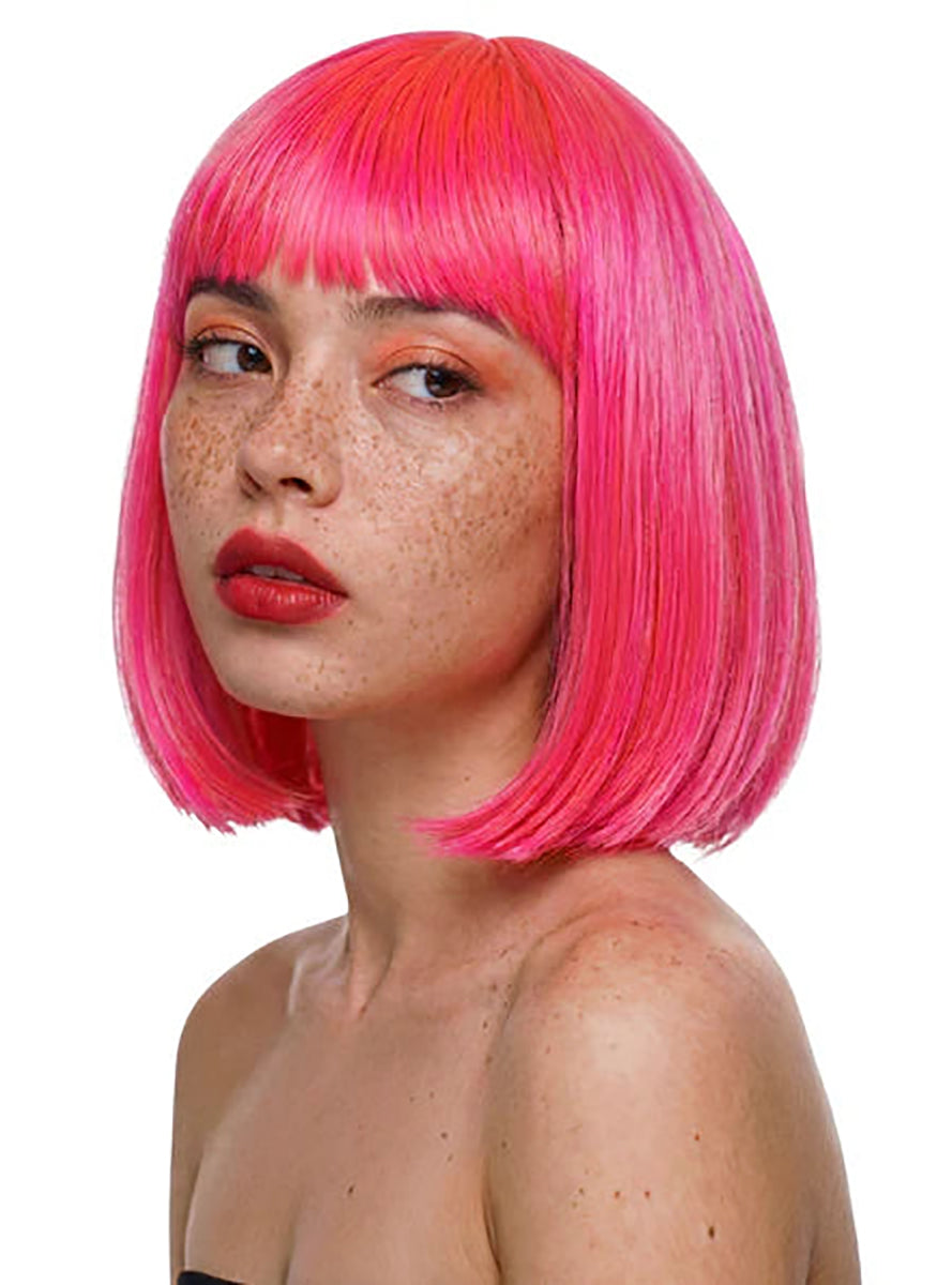 Claudia Womens Sleek Pink Bob Wig with Fringe